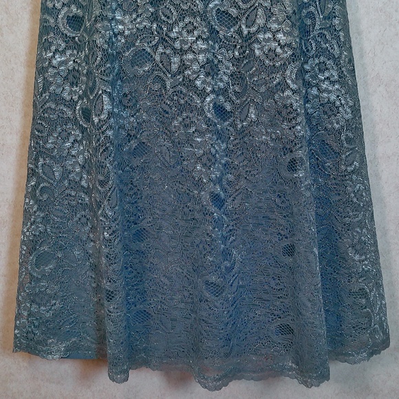 NWT David’s Bridal Steel Blue Short Lace Dress High Neck,V-Back, Lined Size 8 - Picture 15 of 16